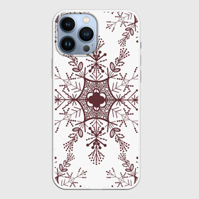 Чехол для iPhone 13 Pro Max с принтом Шоколадные снежинки на белом фоне в Екатеринбурге,  |  | бесшовный | бесшовный принт | бесшовный узор | зима | зимний | зимний мотив | зимний узор | коричневая снежинка | коричневый | коричневый узор | паттерн | снежинка | снежинки