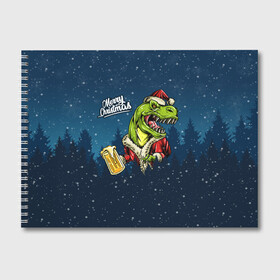 Альбом для рисования с принтом Пивозавр Санта в Екатеринбурге, 100% бумага
 | матовая бумага, плотность 200 мг. | christmas | santa | дед мороз | динозавр | елка | зима | новый год | рождество | санта | снег | снежинка