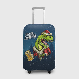 Чехол для чемодана 3D с принтом Пивозавр Санта в Екатеринбурге, 86% полиэфир, 14% спандекс | двустороннее нанесение принта, прорези для ручек и колес | christmas | santa | дед мороз | динозавр | елка | зима | новый год | рождество | санта | снег | снежинка