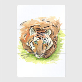 Магнитный плакат 2Х3 с принтом Портрет тигра с зелёными глазами в Екатеринбурге, Полимерный материал с магнитным слоем | 6 деталей размером 9*9 см | Тематика изображения на принте: 2022 | глаза | животное | зверь | китайский календарь | кошка | новый год | оранжевый | полоски | символ года | тигр | хищник