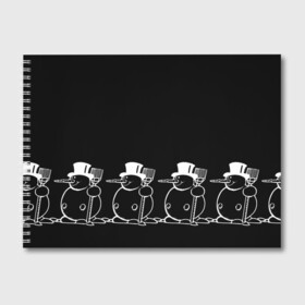 Альбом для рисования с принтом Снеговик на черном фоне в Екатеринбурге, 100% бумага
 | матовая бумага, плотность 200 мг. | snowman | зима | минимализм | новый год | снеговик