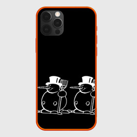 Чехол для iPhone 12 Pro с принтом Снеговик на черном фоне в Екатеринбурге, силикон | область печати: задняя сторона чехла, без боковых панелей | snowman | зима | минимализм | новый год | снеговик