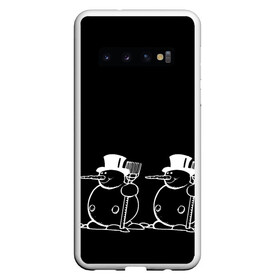 Чехол для Samsung Galaxy S10 с принтом Снеговик на черном фоне в Екатеринбурге, Силикон | Область печати: задняя сторона чехла, без боковых панелей | snowman | зима | минимализм | новый год | снеговик