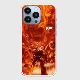 Чехол для iPhone 13 Pro с принтом Hell Monster vs Doom в Екатеринбурге,  |  | demons | devil | doom | doom eternal | doom slayer | doomguy | hell | slayer | ад | демон | демоны | дум | дум гай | думгай | солдат рока