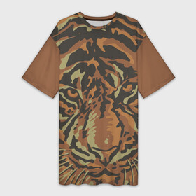 Платье-футболка 3D с принтом Морда тигра на весь экран в Екатеринбурге,  |  | большая кошка | год тигра | животное | полосы | тигр | хищник