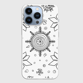 Чехол для iPhone 13 Pro с принтом Паттерн из простых чёрных снежинок в Екатеринбурге,  |  | бесшовный | графика | зима | зимний | зимний паттерн | карандашом | паттерн | простые снежинки | снег | снегопад | снежинка | снежинки | чёрные снежинки | чёрный карандаж