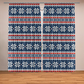 Фотошторы с принтом Knitted Christmas Pattern в Екатеринбурге, Блэкаут (светозащита 90%) / Габардин (светозащита 40% | 2 полотна шириной по 145 см; Высота 200-300 см; Крепление: шторная лента (на крючки); | christmas | holiday | knitted pattern | new year | pattern | snowflakes | texture | вязаный узор | новый год | праздник | рождество | снежинки | текстура | узор