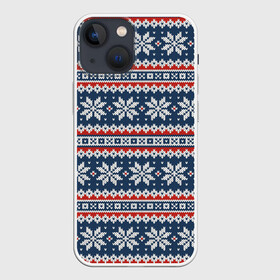 Чехол для iPhone 13 mini с принтом Knitted Christmas Pattern в Екатеринбурге,  |  | Тематика изображения на принте: christmas | holiday | knitted pattern | new year | pattern | snowflakes | texture | вязаный узор | новый год | праздник | рождество | снежинки | текстура | узор