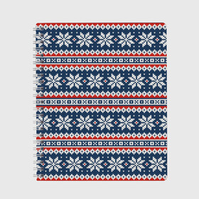 Тетрадь с принтом Knitted Christmas Pattern в Екатеринбурге, 100% бумага | 48 листов, плотность листов — 60 г/м2, плотность картонной обложки — 250 г/м2. Листы скреплены сбоку удобной пружинной спиралью. Уголки страниц и обложки скругленные. Цвет линий — светло-серый
 | christmas | holiday | knitted pattern | new year | pattern | snowflakes | texture | вязаный узор | новый год | праздник | рождество | снежинки | текстура | узор