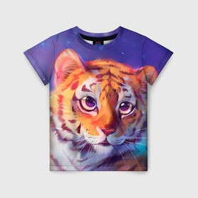 Детская футболка 3D с принтом Тигренок 2022 в Екатеринбурге, 100% гипоаллергенный полиэфир | прямой крой, круглый вырез горловины, длина до линии бедер, чуть спущенное плечо, ткань немного тянется | 2022 | лучшее | новый год | подарок | тигр | тигренок | топ