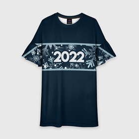 Детское платье 3D с принтом Новый Год 2022 (Снегопад) в Екатеринбурге, 100% полиэстер | прямой силуэт, чуть расширенный к низу. Круглая горловина, на рукавах — воланы | Тематика изображения на принте: 2022 | зима | новый год | новый год 2022 | снег | снежинки