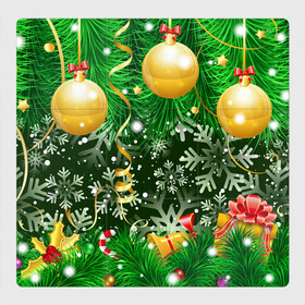 Магнитный плакат 3Х3 с принтом Новогоднее Настроение (Елка) в Екатеринбурге, Полимерный материал с магнитным слоем | 9 деталей размером 9*9 см | Тематика изображения на принте: 2022 | елка | елочные игрушки | елочные шарики | зимнее настроение | новогоднее настроение | новый год | новый год 2022 | снежинки