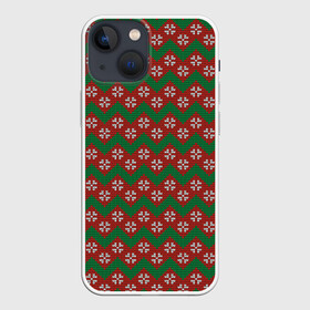 Чехол для iPhone 13 mini с принтом Knitted Snowflake Pattern в Екатеринбурге,  |  | Тематика изображения на принте: background | christmas | geometry | knitted pattern | new year | pattern | snowflakes | texture | вязаный узор | геометрия | новый год | паттерн | рождество | снежинки | текстура | узор | фон