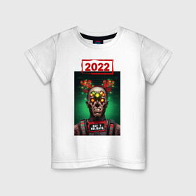 Детская футболка хлопок с принтом Cyberpunk 2022 Heppy New Year в Екатеринбурге, 100% хлопок | круглый вырез горловины, полуприлегающий силуэт, длина до линии бедер | 2022 | cyberpunk | cyberpunk 2077 | new year | зима | новый год 2022 | праздник