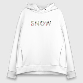 Женское худи Oversize хлопок с принтом Snow (Ель) в Екатеринбурге, френч-терри — 70% хлопок, 30% полиэстер. Мягкий теплый начес внутри —100% хлопок | боковые карманы, эластичные манжеты и нижняя кромка, капюшон на магнитной кнопке | snow | елка | ель | завитки | новый год | слово