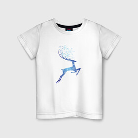 Детская футболка хлопок с принтом Снежный Волшебный Олень в Екатеринбурге, 100% хлопок | круглый вырез горловины, полуприлегающий силуэт, длина до линии бедер | волшебный олень | животное | новый год | новый год 2022 | олень | рисунок | снежинки