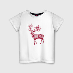 Детская футболка хлопок с принтом Снежный Олень в Екатеринбурге, 100% хлопок | круглый вырез горловины, полуприлегающий силуэт, длина до линии бедер | волшебный олень | животное | новый год | олень | снежинки | снежный олень