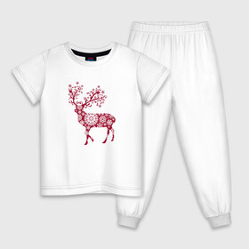 Детская пижама хлопок с принтом Снежный Олень в Екатеринбурге, 100% хлопок |  брюки и футболка прямого кроя, без карманов, на брюках мягкая резинка на поясе и по низу штанин
 | волшебный олень | животное | новый год | олень | снежинки | снежный олень