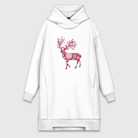 Платье-худи хлопок с принтом Снежный Олень в Екатеринбурге,  |  | волшебный олень | животное | новый год | олень | снежинки | снежный олень
