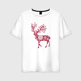 Женская футболка хлопок Oversize с принтом Снежный Олень в Екатеринбурге, 100% хлопок | свободный крой, круглый ворот, спущенный рукав, длина до линии бедер
 | волшебный олень | животное | новый год | олень | снежинки | снежный олень