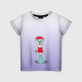 Детская футболка 3D с принтом Дед Сквиди Санта мороз в Екатеринбурге, 100% гипоаллергенный полиэфир | прямой крой, круглый вырез горловины, длина до линии бедер, чуть спущенное плечо, ткань немного тянется | дед мороз | микс образов | мультфильм | настроение | оссьминог | персонаж | праздник | санта клаус | сквидвард | старикашка | сухой старик | шапка санты