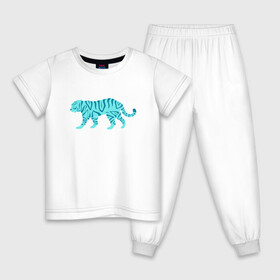 Детская пижама хлопок с принтом водяной тигр 2022 в Екатеринбурге, 100% хлопок |  брюки и футболка прямого кроя, без карманов, на брюках мягкая резинка на поясе и по низу штанин
 | 2022зима | blue water tiger | year of the tiger | водный тигр | год тигра | ёлка | кошка | новыйгод | синие полоски | тигр