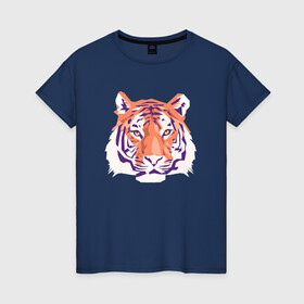 Женская футболка хлопок с принтом Тигра оранжевый в Екатеринбурге, 100% хлопок | прямой крой, круглый вырез горловины, длина до линии бедер, слегка спущенное плечо | 2022 | blue water tiger | год тигра | дедмороз | ёлка | кошка | новыйгод | полосатый год | синий тигр | тигриный новый год | черный тигра