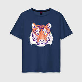 Женская футболка хлопок Oversize с принтом Тигра оранжевый в Екатеринбурге, 100% хлопок | свободный крой, круглый ворот, спущенный рукав, длина до линии бедер
 | 2022 | blue water tiger | год тигра | дедмороз | ёлка | кошка | новыйгод | полосатый год | синий тигр | тигриный новый год | черный тигра