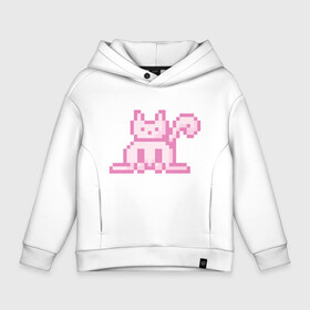 Детское худи Oversize хлопок с принтом Розовый пиксельный кот (Pink pixel cat) в Екатеринбурге, френч-терри — 70% хлопок, 30% полиэстер. Мягкий теплый начес внутри —100% хлопок | боковые карманы, эластичные манжеты и нижняя кромка, капюшон на магнитной кнопке | anime | cat | pink | pixel | pixel art | аниме | кот | писель | писель арт | розовый
