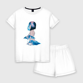 Женская пижама с шортиками хлопок с принтом Nebula girl в Екатеринбурге, 100% хлопок | футболка прямого кроя, шорты свободные с широкой мягкой резинкой | anime | clouds | girl | nebula | space | аниме | астрология | девушка | космос | облака