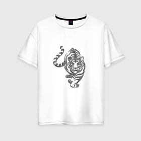 Женская футболка хлопок Oversize с принтом Символ года (тигр) в Екатеринбурге, 100% хлопок | свободный крой, круглый ворот, спущенный рукав, длина до линии бедер
 | 2022 | зима | новый год | символ года | снег | тигр