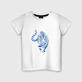 Детская футболка хлопок с принтом Символ года (тигр) 2022 в Екатеринбурге, 100% хлопок | круглый вырез горловины, полуприлегающий силуэт, длина до линии бедер | 2022 | зима | новый год | символ года | снег | тигр