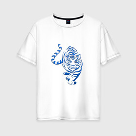 Женская футболка хлопок Oversize с принтом Символ года (тигр) 2022 в Екатеринбурге, 100% хлопок | свободный крой, круглый ворот, спущенный рукав, длина до линии бедер
 | 2022 | зима | новый год | символ года | снег | тигр