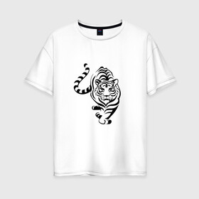 Женская футболка хлопок Oversize с принтом Символ года (тигр) праздник в Екатеринбурге, 100% хлопок | свободный крой, круглый ворот, спущенный рукав, длина до линии бедер
 | 2022 | зима | новый год | символ года | снег | тигр