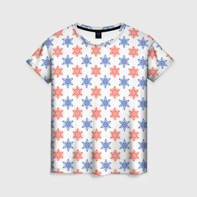 Женская футболка 3D с принтом снежинки паттерн snowflakes pattern в Екатеринбурге, 100% полиэфир ( синтетическое хлопкоподобное полотно) | прямой крой, круглый вырез горловины, длина до линии бедер | pattern | snowflakes | новый год | паттерн | снежинки