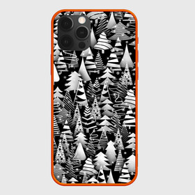 Чехол для iPhone 12 Pro с принтом Лес абстрактных ёлок в Екатеринбурге, силикон | область печати: задняя сторона чехла, без боковых панелей | абстракция | ёлка | ель | лес | новогодний | новый год | паттерн | рождество | снег | снежинки | чернобелый