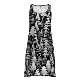 Платье-майка 3D с принтом Лес абстрактных ёлок в Екатеринбурге, 100% полиэстер | полуприлегающий силуэт, широкие бретели, круглый вырез горловины, удлиненный подол сзади. | абстракция | ёлка | ель | лес | новогодний | новый год | паттерн | рождество | снег | снежинки | чернобелый
