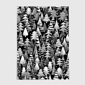 Постер с принтом Лес абстрактных ёлок в Екатеринбурге, 100% бумага
 | бумага, плотность 150 мг. Матовая, но за счет высокого коэффициента гладкости имеет небольшой блеск и дает на свету блики, но в отличии от глянцевой бумаги не покрыта лаком | абстракция | ёлка | ель | лес | новогодний | новый год | паттерн | рождество | снег | снежинки | чернобелый