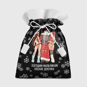 Подарочный 3D мешок с принтом Хорошим мальчикам плохие девочки в Екатеринбурге, 100% полиэстер | Размер: 29*39 см | christmas | good boys bad girls | halfnaked girls | new year | santa claus | snowflakes | дед мороз | новый год | полуголые девушки | рождество | снежинки | хорошим девочкам