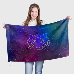 Флаг 3D с принтом Космический тигр COSMO в Екатеринбурге, 100% полиэстер | плотность ткани — 95 г/м2, размер — 67 х 109 см. Принт наносится с одной стороны | Тематика изображения на принте: tiger | восточный тигр | год тигра | космический | космос | кошка | тигр | тигренок | хищник