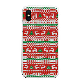 Чехол для iPhone XS Max матовый с принтом Deer Christmas Pattern в Екатеринбурге, Силикон | Область печати: задняя сторона чехла, без боковых панелей | background | christmas | christmas pattern | deer | herringbone | holiday | knitted pattern | new year | pattern | texture | tree | вязаный узор | елка | елочка | новогодний узор | новый год | олени | паттерн | праздник | рождество | текстура | узор | фон