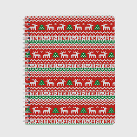 Тетрадь с принтом Deer Christmas Pattern в Екатеринбурге, 100% бумага | 48 листов, плотность листов — 60 г/м2, плотность картонной обложки — 250 г/м2. Листы скреплены сбоку удобной пружинной спиралью. Уголки страниц и обложки скругленные. Цвет линий — светло-серый
 | background | christmas | christmas pattern | deer | herringbone | holiday | knitted pattern | new year | pattern | texture | tree | вязаный узор | елка | елочка | новогодний узор | новый год | олени | паттерн | праздник | рождество | текстура | узор | фон