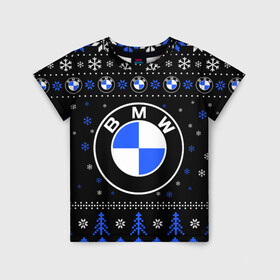 Детская футболка 3D с принтом БМВ НОВОГОДНИЙ в Екатеринбурге, 100% гипоаллергенный полиэфир | прямой крой, круглый вырез горловины, длина до линии бедер, чуть спущенное плечо, ткань немного тянется | 2021 | 2022 | auto | bmw | christmas | merry | merry christmas | new year | snow | sweater | ugly christmas | winter | авто | автомобиль | бмв | бумер | бэха | зима | марка | машина | новогодний | новогодняя | новый год | рождествен | рожде
