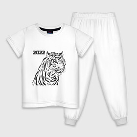 Детская пижама хлопок с принтом ТиГрРрА в Екатеринбурге, 100% хлопок |  брюки и футболка прямого кроя, без карманов, на брюках мягкая резинка на поясе и по низу штанин
 | Тематика изображения на принте: 2022 | зима | кот | новый год | тигр