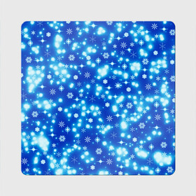Магнит виниловый Квадрат с принтом Сверкающие снежинки в Екатеринбурге, полимерный материал с магнитным слоем | размер 9*9 см, закругленные углы | Тематика изображения на принте: blue | christmas | cold | ice | new year | snow | snowflakes | stars | winter | блеск | звезды | зима | зимний орнамент | иней | космические снежинки | кристаллы | лед | мороз | новогодний узор | новый год | подарок | рождество