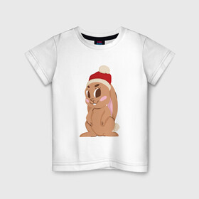 Детская футболка хлопок с принтом Новогодний зайчик 2022 в Екатеринбурге, 100% хлопок | круглый вырез горловины, полуприлегающий силуэт, длина до линии бедер | 2022 | заяц | кролик | новый год