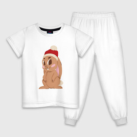 Детская пижама хлопок с принтом Новогодний зайчик 2022 в Екатеринбурге, 100% хлопок |  брюки и футболка прямого кроя, без карманов, на брюках мягкая резинка на поясе и по низу штанин
 | 2022 | заяц | кролик | новый год