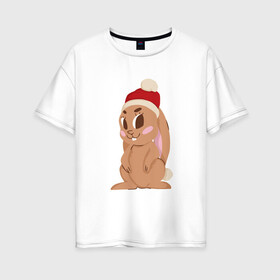 Женская футболка хлопок Oversize с принтом Новогодний зайчик 2022 в Екатеринбурге, 100% хлопок | свободный крой, круглый ворот, спущенный рукав, длина до линии бедер
 | 2022 | заяц | кролик | новый год