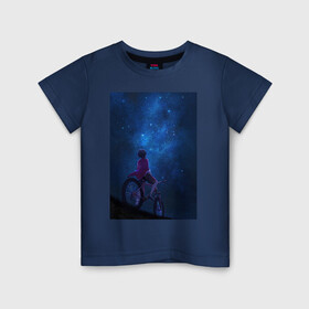 Детская футболка хлопок с принтом Взгляд на небо в Екатеринбурге, 100% хлопок | круглый вырез горловины, полуприлегающий силуэт, длина до линии бедер | в топе | в тренде | велосипед | звезды | космос | небо | романтика | синий