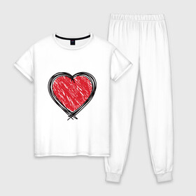 Женская пижама хлопок с принтом Doodle Heart в Екатеринбурге, 100% хлопок | брюки и футболка прямого кроя, без карманов, на брюках мягкая резинка на поясе и по низу штанин | граффити | карандаш | любовь | набросок | рисунок | сердце | эских
